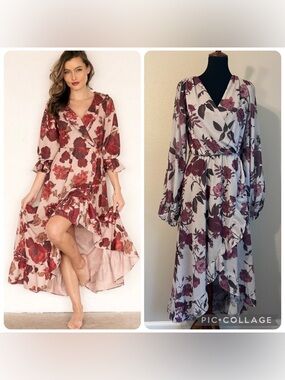 Mia Joy Floral Wrap Midi Dress